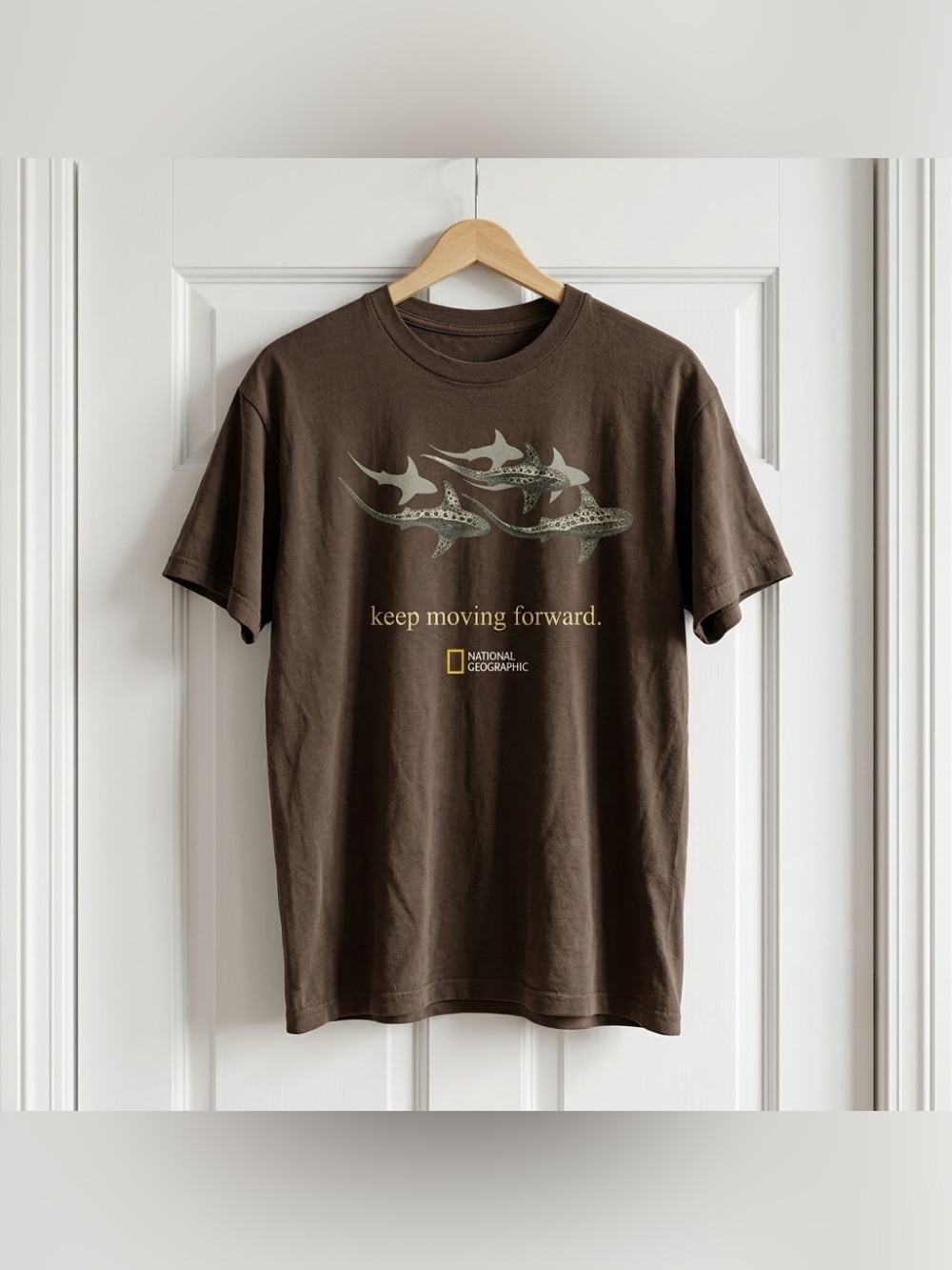 National Geographic Sharks Keep Moving Forward Dark Chocolate Ocean Graphic Tee